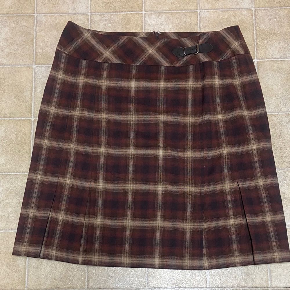 Stretch Jones Wear Brown Plaid A-Line Skirt with Bow Size 18